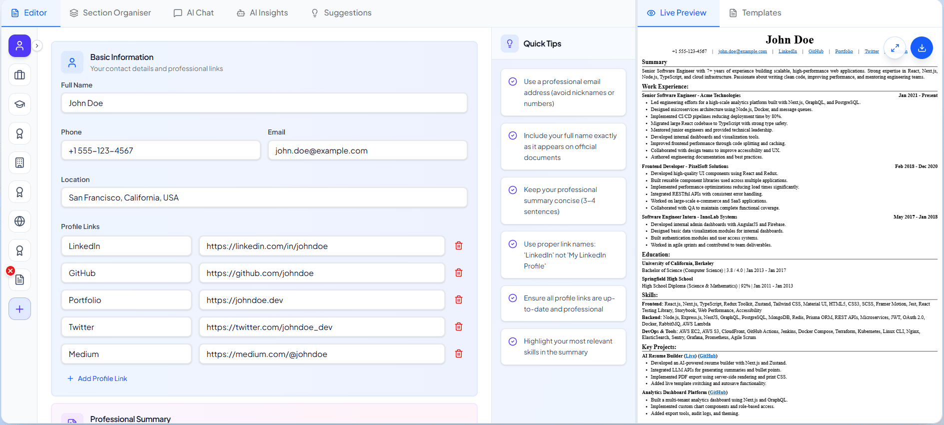 Resume Builder Editor - Click to start building