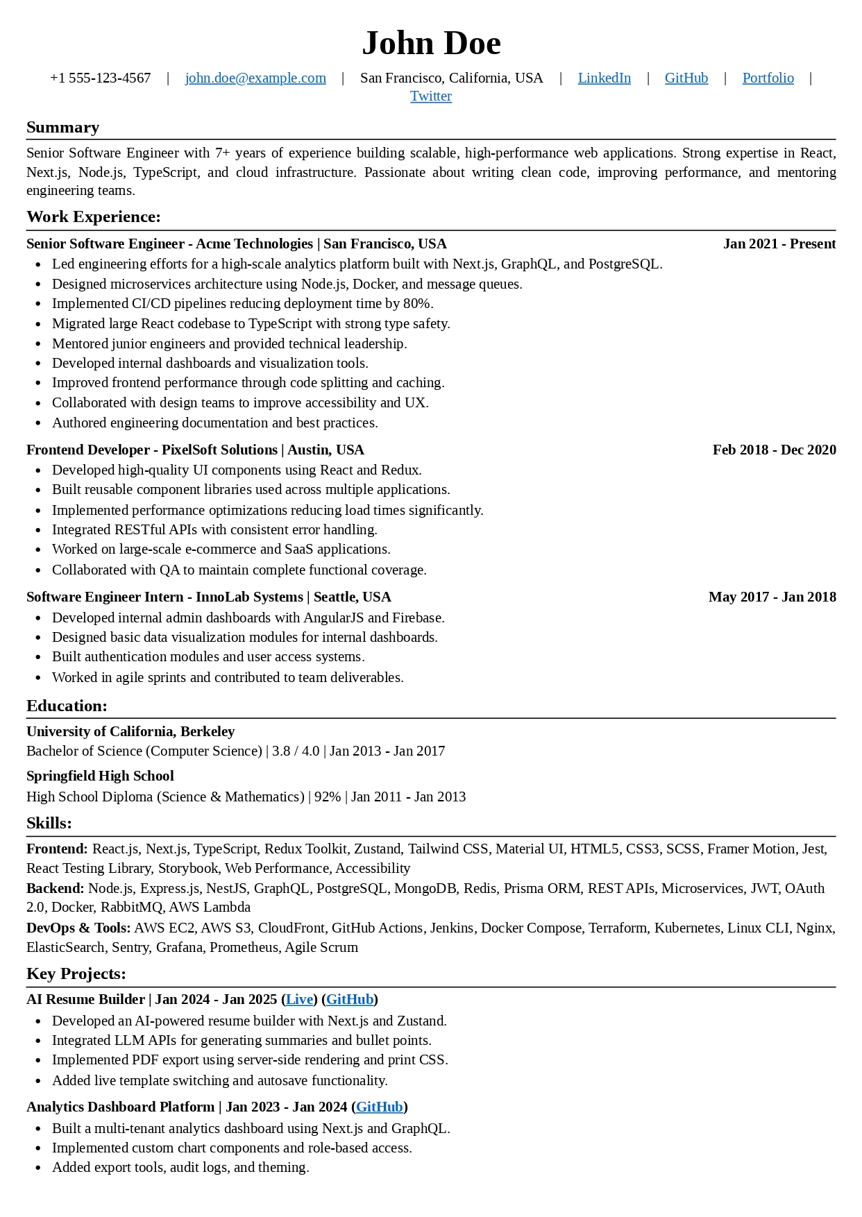 Basic Centered Resume Template