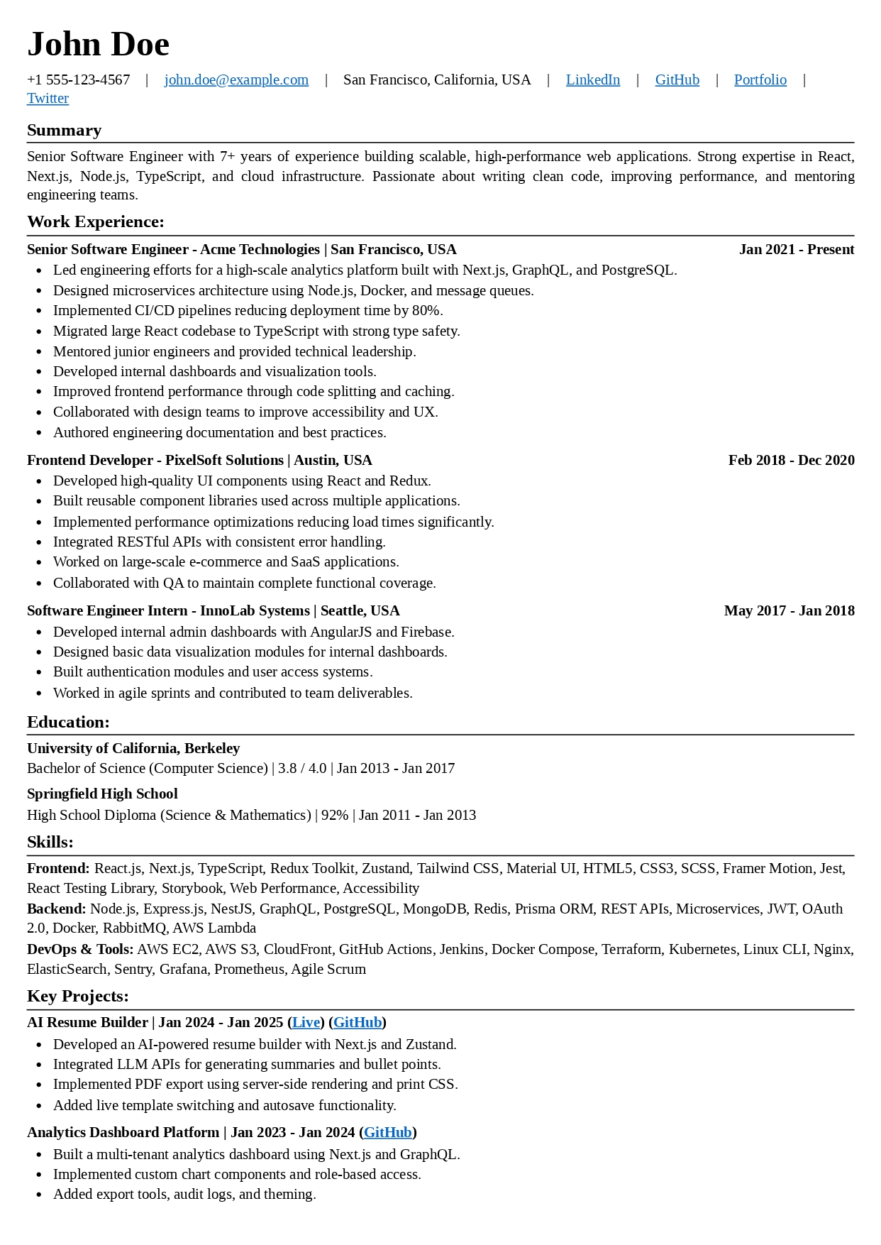 Basic Left Resume Template