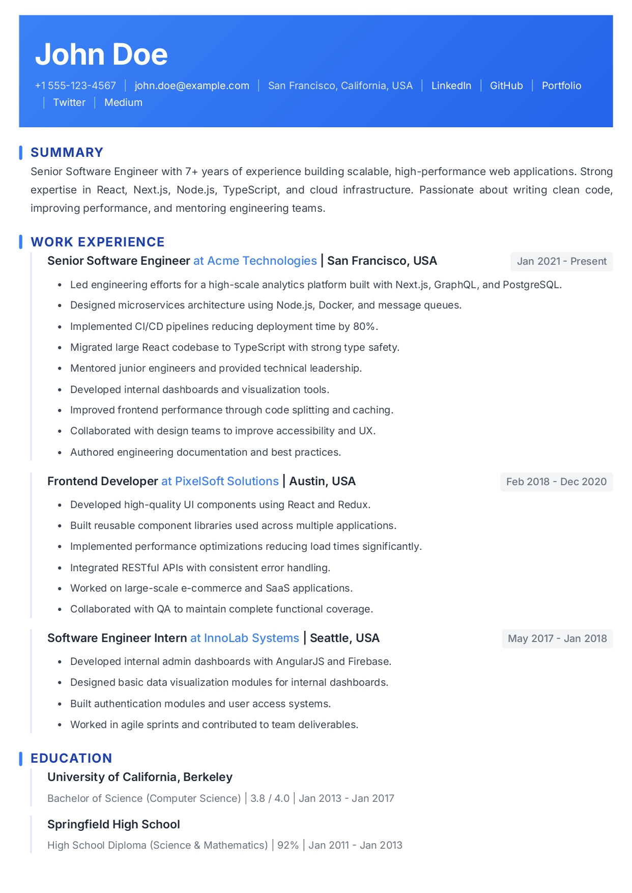 Modern Sidebar Resume Template